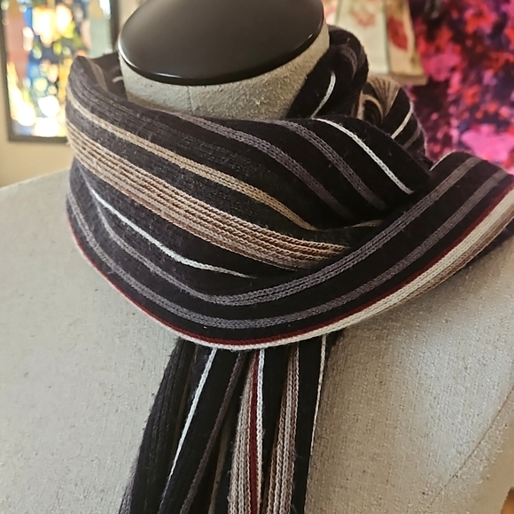 Men's wide Warm 100% Acrilic Multicolor striped fringe scarf - Picture 5 of 10